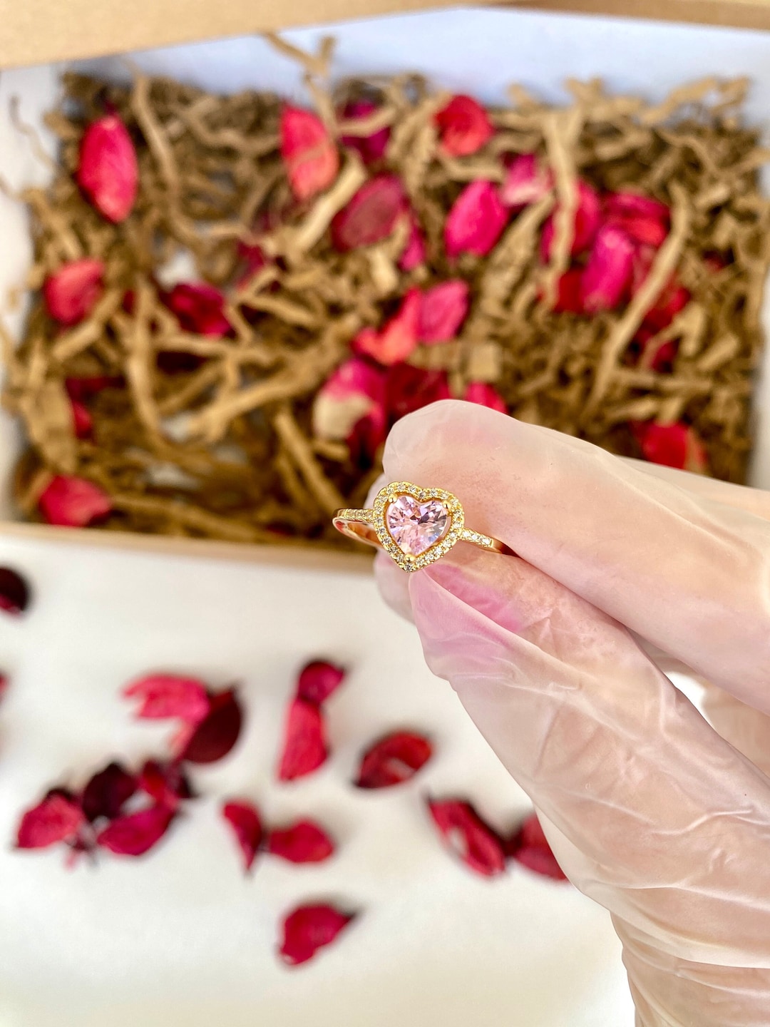 Gold Plated Heart Ring: Adjustable Cubic Zirconia Stainless Steel