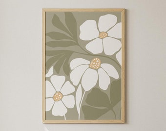 Kwiatowa sztuka pastelowa o tematyce botanicznej, drukowana sztuka ścienna, styl Mid Century Modern, sztuka neutralna, plakat botaniczny, sztuka kwiatowa, dekoracja kwiatowa. 0111