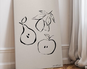 Sztuka ścienna do kuchni, plakat z owocami, dekoracja boho, sztuka do wydrukowania w kuchni, dekoracja ścienna do jadalni do pobrania, neutralny wydruk sztuki kuchennej. 055