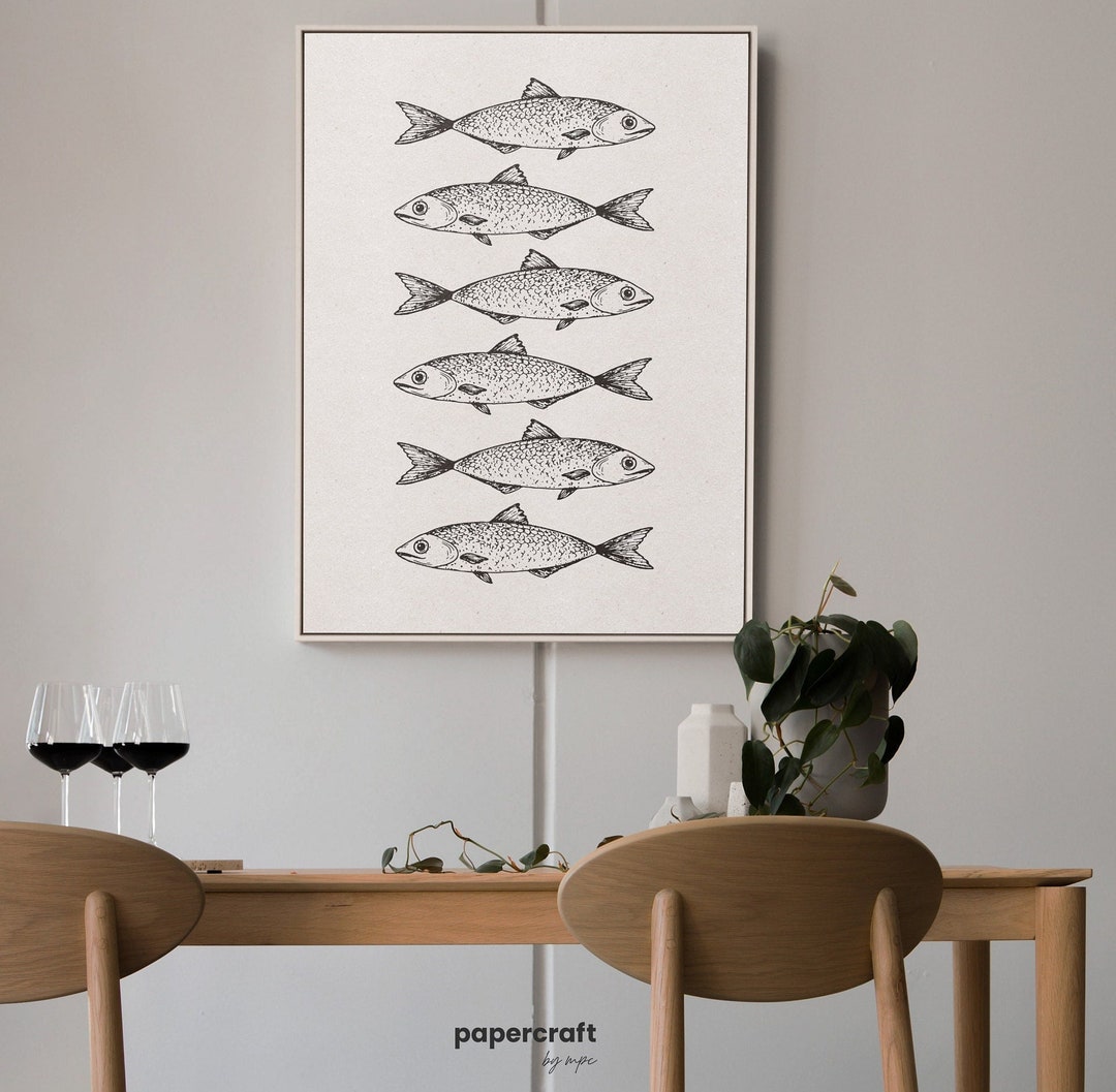 Kitchen Fish Poster Kitchen Retro Fish Illustration Poster, Beige and Black, Printable Wall ...