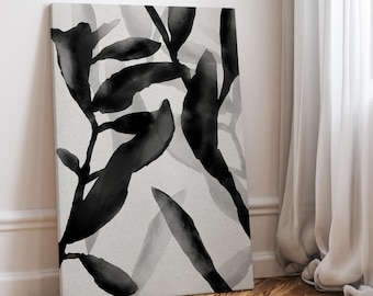 Abstrakcyjna acuarela Black Art, Drukowana sztuka ścienna, Mid Century Modern, Neutralna sztuka, Plakat botaniczny, Sztuka kwiatowa, Dekoracja kwiatowa. 0112