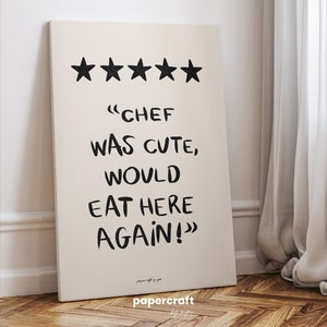 Poster with a funny phrase about food. It is in a dining room frame. Color beige and black. Funny quote about food. Aesthetic wall art poster.