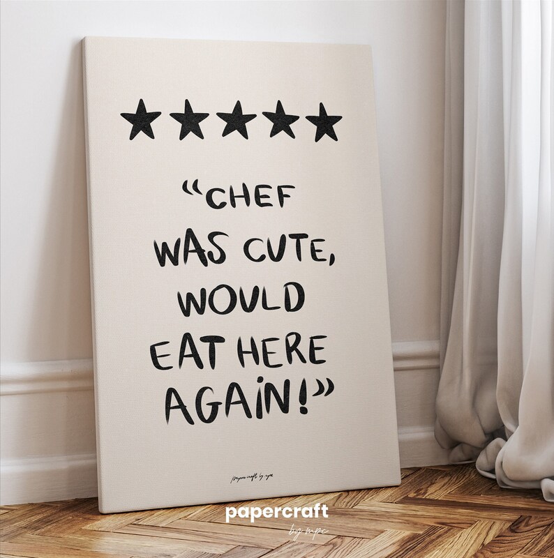 Poster with a funny phrase about food. It is in a dining room frame. Color beige and black. Funny quote about food. Aesthetic wall art poster.