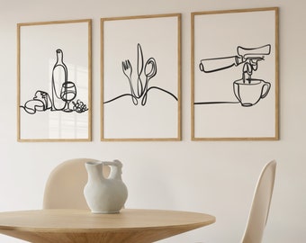 conjunto de impresión de cocina de 3 IMPRIMIBLE / arte de la pared de la cocina / pared de la galería de la cocina / decoración moderna de la cocina / arte minimalista de la cocina / Cartel de comida. 023