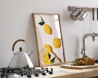 Impresión de comida de limones, arte de pared, impresión digital, descarga digital de arte de pared, póster retro, carteles e impresiones, impresión de arte de pared, decoración del hogar. 061