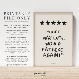 Poster with a funny phrase about food. It is in a dining room frame. Color beige and black. Funny quote about food. Aesthetic wall art poster.