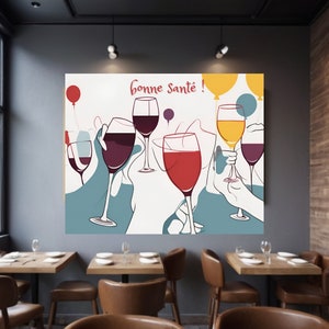 Bonne santé プリント、フランスの装飾、バーカートの壁の装飾、モダンなダイニングルームの壁アート、キッチンのフランスアート、ミニマリストフードアート、印刷可能