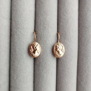ヴィンテージ オリジナル 14K ゴールド イヤリング 583 カメオ