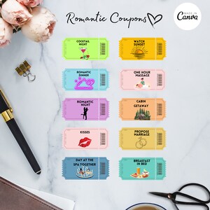 Regalo de cumpleaños o aniversario, conjunto de cupones románticos, vales imprimibles para él/ella, cupones de amor imprimibles, ocasiones especiales, regalo de novio