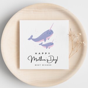 Tarjeta del Día de la Madre, Tarjeta imprimible, Descarga instantánea, Tarjeta especial de la madre, Mejor mamá de todos los tiempos, Tarjeta para mamá, Día de la mamá, Feliz Día de la Madre, mamá narval
