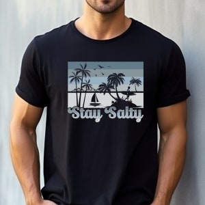 Christian T-Shirt For Men Religious Gift Christian Mens Shirt T Shirt Retro Beach Jesus Shirt For Him Stay Salty Bible Verse Shirt Faith Tee