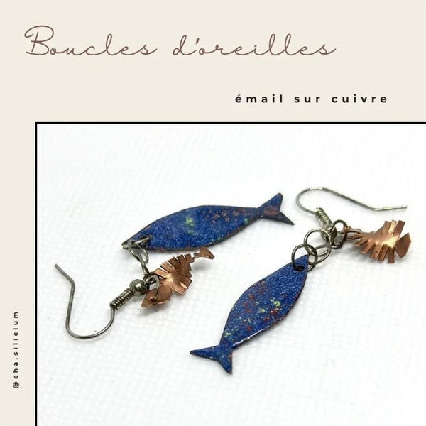 Boucles d'oreilles émail sur cuivre poissons