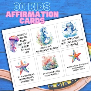 30 Kids Affirmation Cards Printable,Positive affirmation cards for kids,Affirmation cards (PDF) for children to print at home,sea creatures