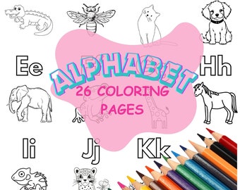 Alphabet Coloring Pages,Worksheets,Teacher Resources,Coloring Pages,Preschool Printable,26 ABC ALPHABET,coloring book,Homeschool,ABC animals