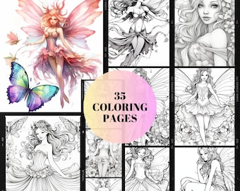 35 Butterfly fairies coloring pages,Fairies Anime,Fantasy Coloring page,fairies colouring Book,coloring bundle,Fairytale Colouring book