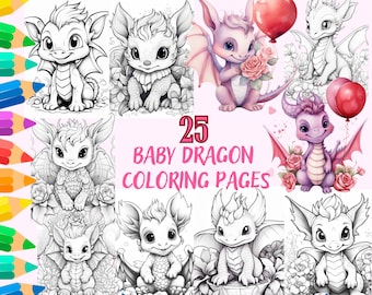 Baby dragon coloring page,25 Cute Baby Dragons coloring pages,Adults coloring pages,Coloring for kids,woodland dragon,dragon baby,PDF