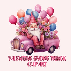 Valentine truck png,truck png,Valentine gnome png,pink truck png,Gnome truck png,gnome with flowers png,digital download,gnome in truck png