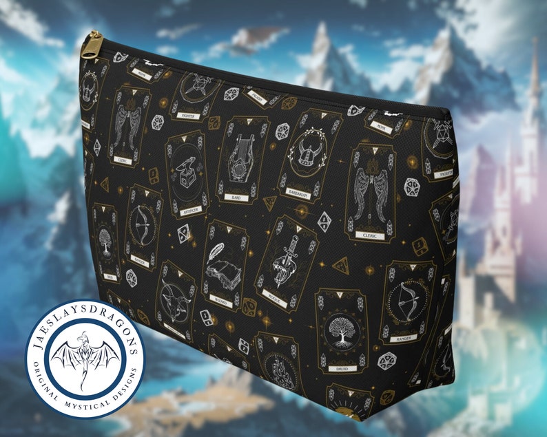 Tarot Card Dnd Classes Zippered Pouch D20 Dungeons and Dragons Pouch