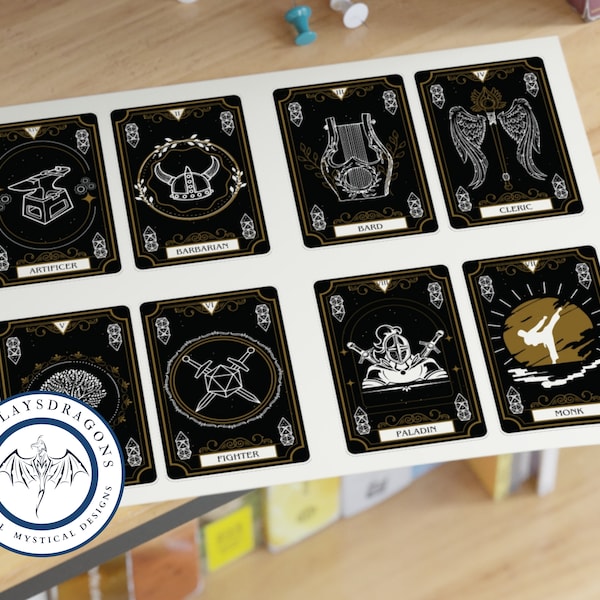 Dungeons and Dragons Tarot Card Sticker Sheets | Dnd Stickers | Dnd Classes | Tarot Card Stickers | Dnd Barbarian | Dungeon Master
