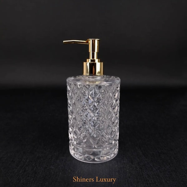 Distributeur de savon liquide en verre cristal doré (cadeau pour la fête des mères, cadeau pour la fête des mamans)
