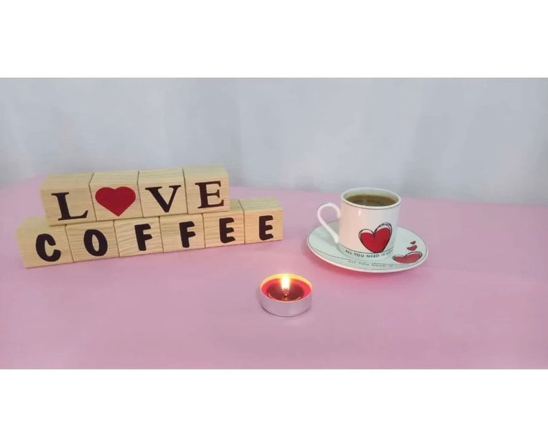 Love Coffee Wood Decor Cub, Coffee Decor Cub, Love Decor Cub, Wood Cub ...