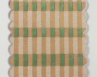 Handmade Tufted Wool Area Rug: Scalloped Green Design
