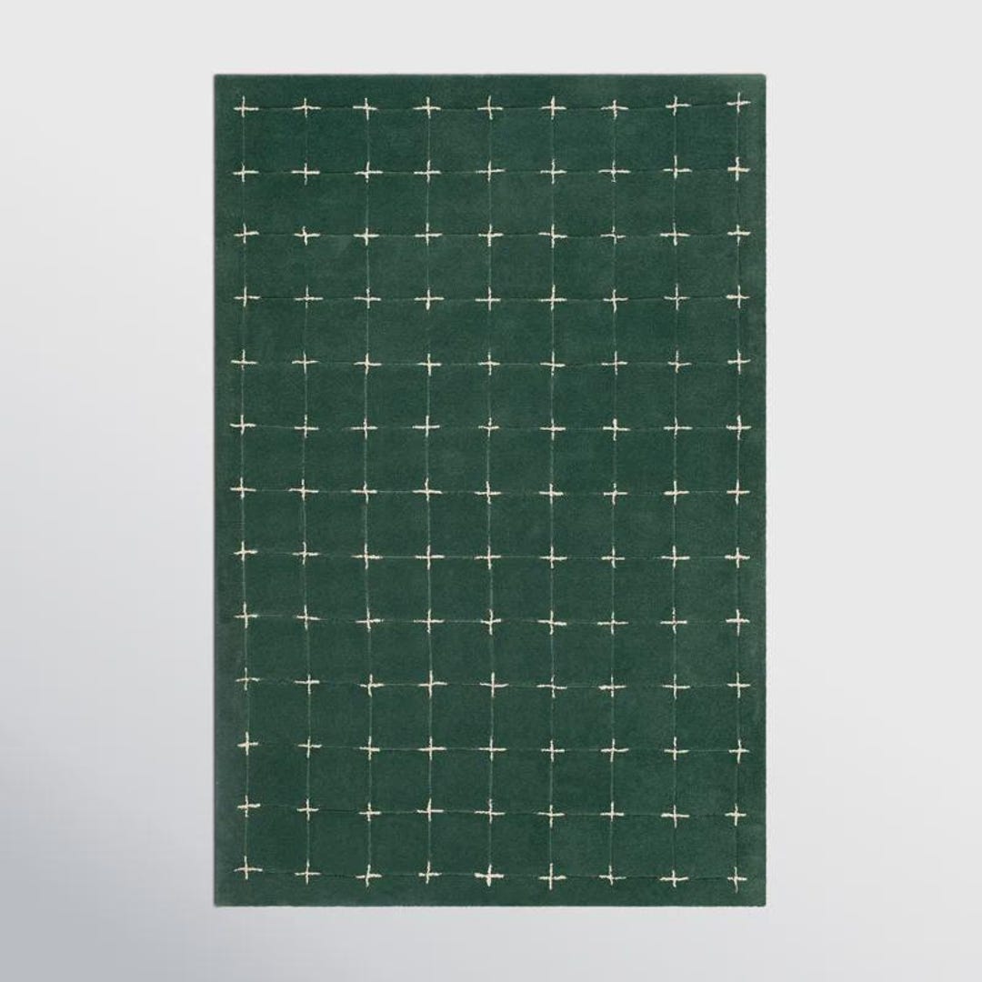 Deep Green Rug Pattern Emerald Green Area Rug | Deep Green and White Cross Pattern Rug | Hand ...