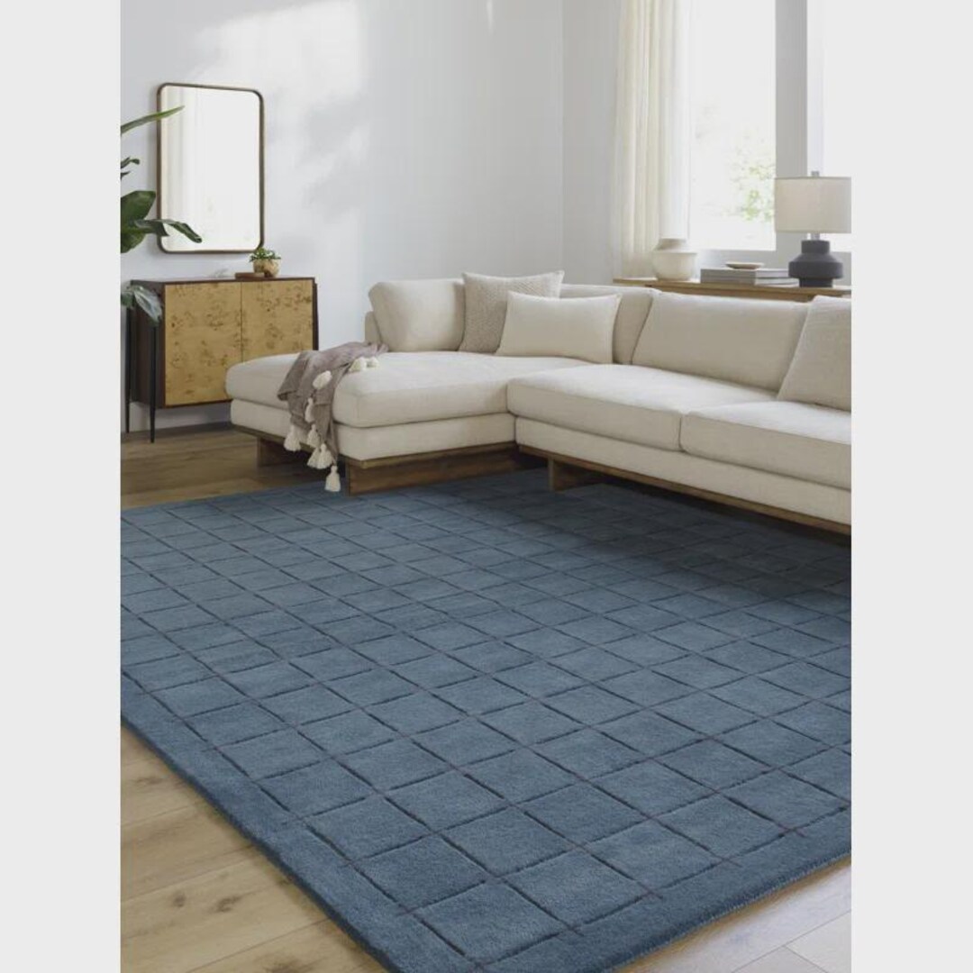 Contemporary Blue Rug Coastal Modern Blue Rug | Sapphire Geometric Area Rug | Luxurious ...