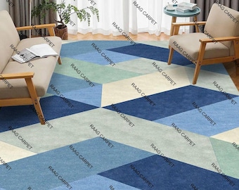 Handmade Tufted Woolen Area Rug: Modern Geometric Design