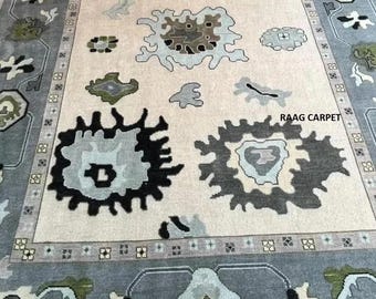 Alfombra de lana neozelandesa anudada a mano: estilo Oushak moderno, alfombra para dormitorio