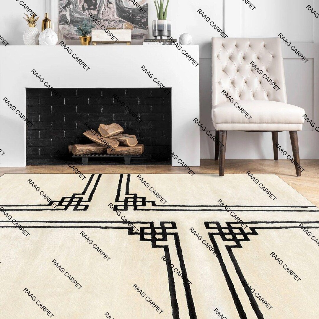 Handmade Tufted Wool Rug, Modern Geometric Design - Etsy