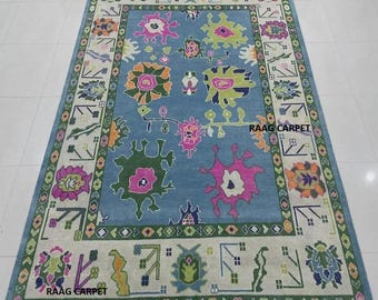 Alfombra Oushak de lana hecha a mano: estilo persa moderno, lana de Nueva Zelanda
