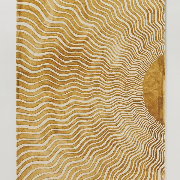 Handmade Tufted Wool Rug: Abstract Sun Ray Design