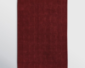 Burgundy Oval Pattern Rug | Deep Red Maroon Textured Area Rug | Modern Capsule Contour Rug | Hand-Tufted Wool