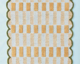 Matilda Goad & Co Scalloped Light Blue Handmade Tufted New Zealand Woolen Area Rug Bed Room Rug