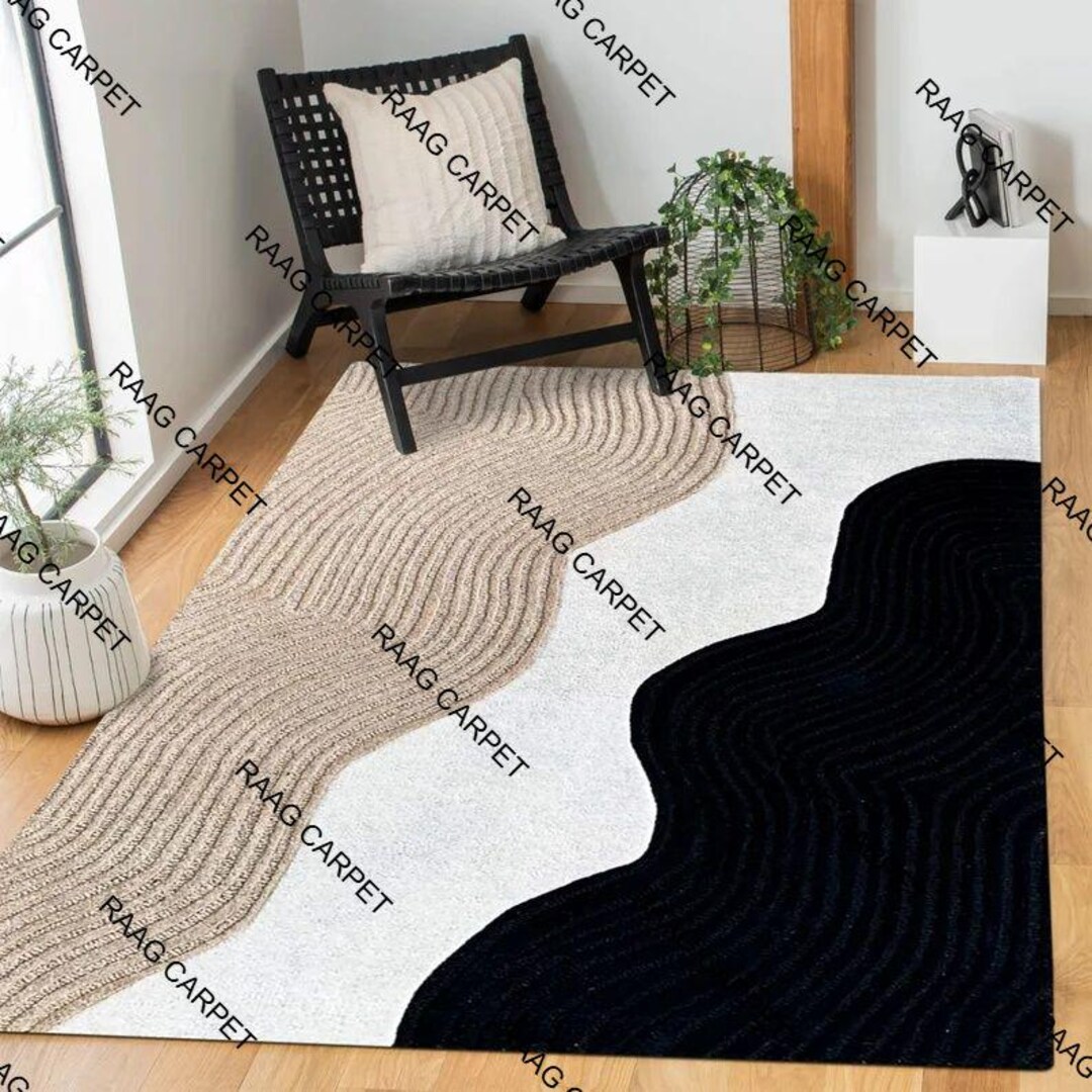 Handmade Tufted Wool Area Rug: Modern Wavy Design - Etsy