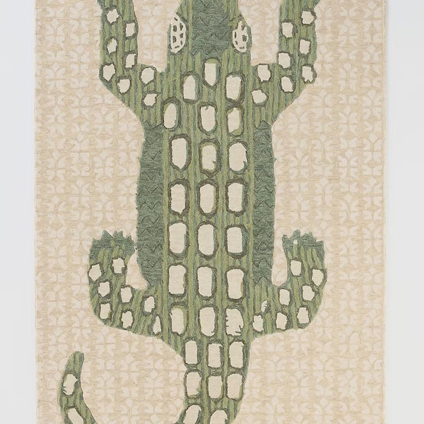 Handmade Alligator Wool Rug - Tufted New Zealand Wool, Coastal Decor