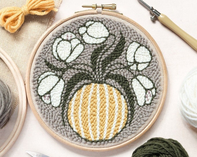 Beginner Punch Needle Kit | Crafting Kit | Tulips in Vase Flower Design ...