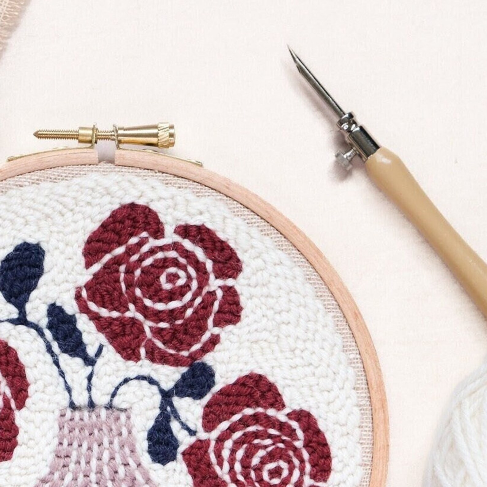 Beginner Punch Needle Kit | Crafting Kit | Roses in Vase Flower Design ...