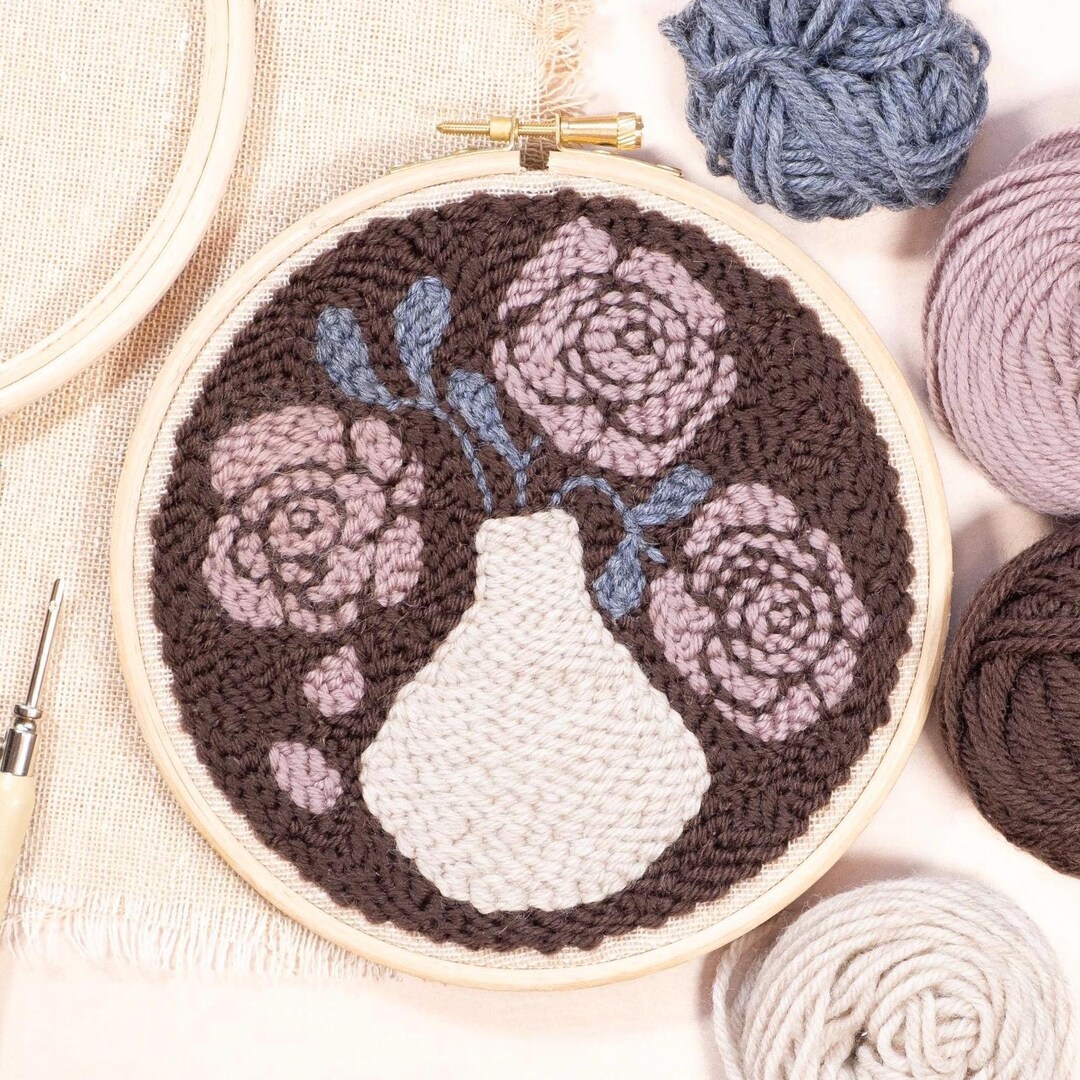 Beginner Punch Needle Kit | Crafting Kit | Roses in Vase Flower Design ...