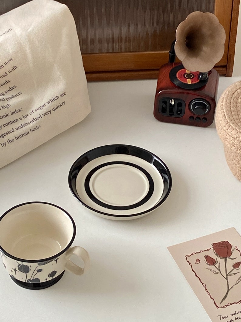 Black Tulip Coffee Cup Afternoon Tea Cup Set 250ml Coffee Etsy