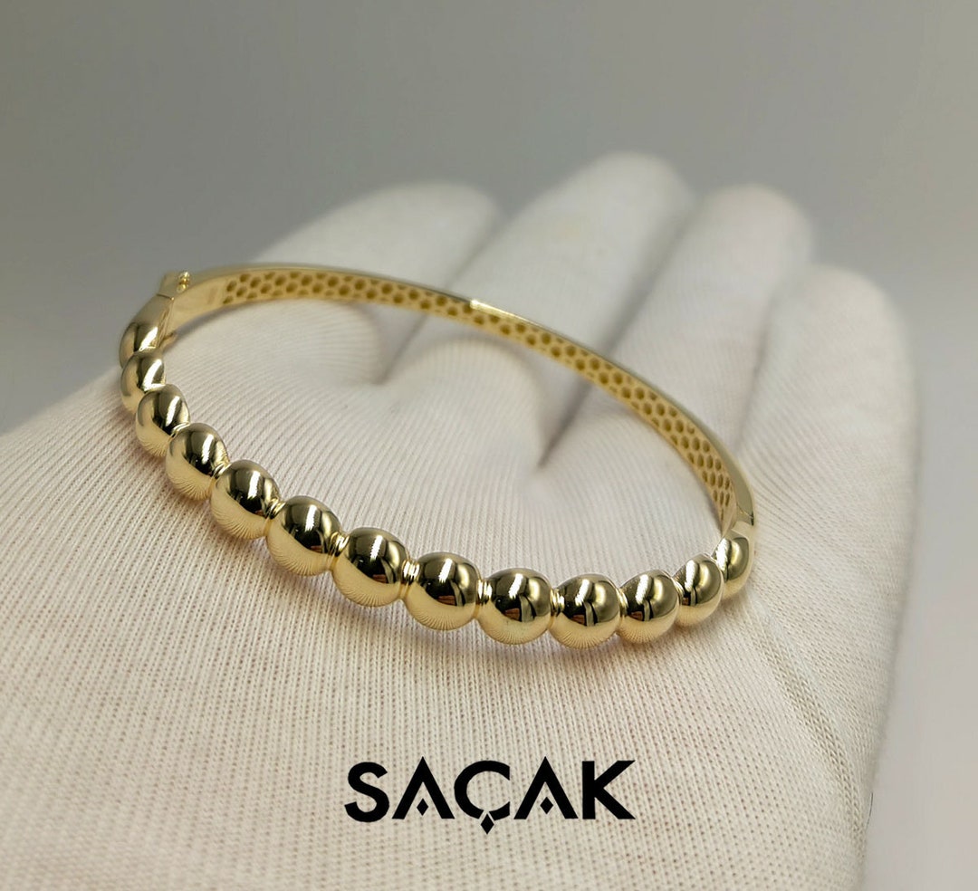 Band Bangle with Crystal Ball in Gold
