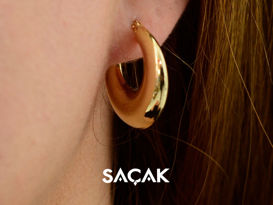 14k Gold Chunky Hoops Solid Gold Earrings Gold Hoops Chunky Etsy