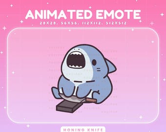 Emoticones de Twitch de tiburón animados, alerta de chat de Vtuber de streamer enojado con cuchillo afilador de peces