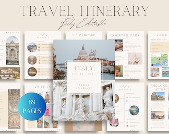 Editable Travel Trip Itinerary Template, Digital Italy Holiday Honeymoon Canva Vacation Planner, Travel Itinerary Trip Template Itinerary