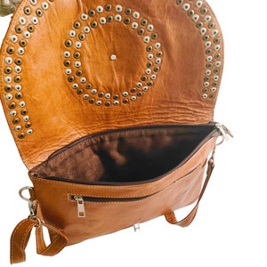 CROSSBODY BAG, handmade, brown color, with rhinestones and rivets image 5