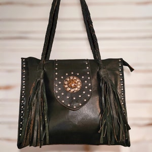 SAC NOIR, sac femme, avec strass en cuir, fait main