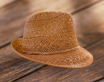 Unisex STRAW HAT, brown color, handmade