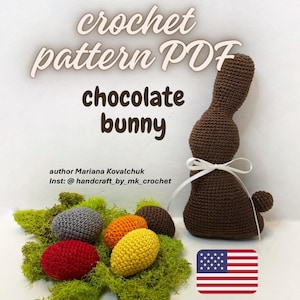 easy crochet chocolate bunny with easter eggs pattern PDF, chocolate rabbit pattern, easter basket stuffers