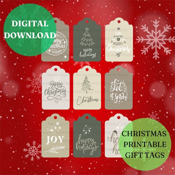 Joyful Holiday Gift Labels for Presents - Printable PDF, Christmas Gift Tags Digital Download